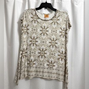 Ruby Rd. Cream/Gold/ Brown Floral Tunic